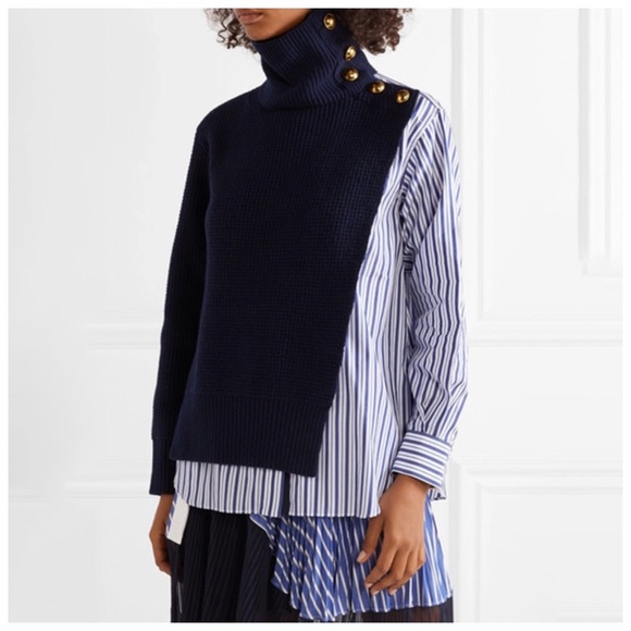Navy Blue Stripe Asymmetrical Sweater Top - Picture 2 of 6
